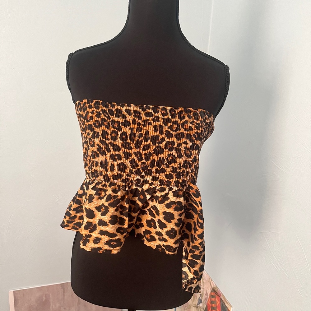 Leopard Print Strapless Smocked Top
